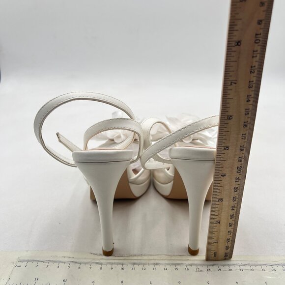 XYD White Mesh Flower Open Toe Sandals Stiletto Heels Platform Ankle Strap Pumps - Picture 4 of 8